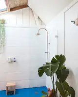 Tropical modern inspired bathroom, designed and built by Austin architect Alan Gonzalez.