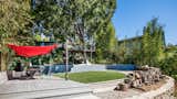 The backyard features a treehouse, wrapped around a robust ficus tree, and a rope swing over a grassy lawn.