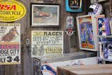 Vintage memorabilia and collector's items decorated Dean's workshop.
