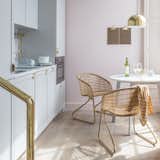 Kitchen, Marble Counter, Medium Hardwood Floor, Colorful Cabinet, and Pendant Lighting  Photo 7 of 12 in Part Apartment, Part Boutique Hotel, Eden Locke Brings a New Brand of Comfort to Edinburgh