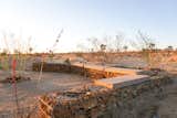 A gabion wall demarcates the backyard.
