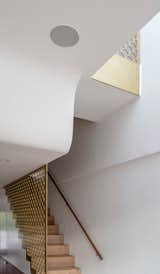 Sculpted ceiling to negotiate the split level and a lightwell over the living room.
© Justin Alexander