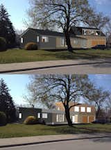 Most of the design work throughout the prolonged design phase was centered around the development of second suite above a new 2 car garage. 
Here, 2 alternate roof options were examined.