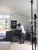 sloping ceiling at front living room addition 

[modern ranch home // sierra madre, california]