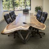 Walnut Live Edge conference table made by American Estates for Phygenics in Fayetteville, AR. 

#slab #wood #walnut #liveedge #conferencetable #table #office #officedesign #steel #geometric   Photo 1 of 5 in Conference Tables by American Estates