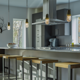 Fizz Pendant - Hand-blown clear bubble glass created by the local artisans at AO Glass is in the spotlight for this design. A spun brass collar surrounds the glass to give the pendant just a touch of an industrial feel. Your choice of finishes for the pipe and socket completes the look.

https://www.hubbardtonforge.com/products/187000