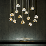  Whether you want a small flurry or a full blizzard of pendants, the Winter Mini Pendant is a beautiful addition to a room. Track mountable, and housing a glass diffuser, each pendant is crafted from metal carefully cut and folded to shape. Available in Soft Gold or Vintage Platinum finishes.

https://www.hubbardtonforge.com/products/161175