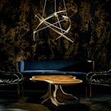 Crescent Pendant - Heavy, hand-forged elements combined with gentle curves create a visually intriguing tension between the design elements. Each curve of heat-textured steel seems to float on an updraft of air and is illuminated by a light source shining from above. 

https://www.hubbardtonforge.com/products/136630