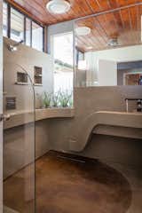 Monolithic concrete 3/4 Bath. Sink, shower, and planter use all the same in-line drain by Infinity.