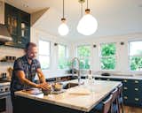 owner Jason starts a recipe on the large island