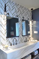 These Optic Pendants are shown in the 2016 San Francisco Decorator Showcase master bathroom designed by Tineke Triggs. #lighting #pendants #bathroom #BoydLighting #industrial