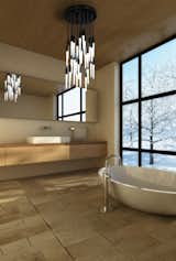 The Icicle Disk features clear or etched glass "icicles" that hang from cloth covered cords, which are available in a variety of colors. #lighting #ceilingfixture #bathroom #BoydLighting