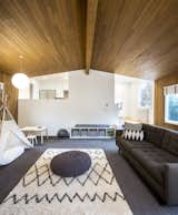 Living Room, Sofa, Pendant Lighting, Carpet Floor, and Rug Floor  Photo 1 of 13 in 70s Kitchen & Living Room Goes Modern Geometric by Model Remodel