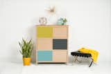 Polychrome 32 bureau in toffee, charcoal, seafoam and yield
