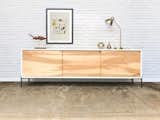 Roosevelt Credenza / Media Console - White/Brown Maple - Metal X base.