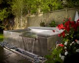 Rectangle Shaped Stainless Steel Spa with Bench Seating, Spillover Water Feature with Water Catch.
