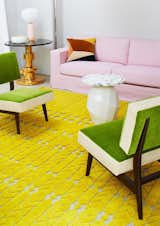 A textural retro rug in chartreuse contrasts off pretty pinks and grassy green shades in this living room vignette. The bold yellow color is ever so slightly sour, just enough to make you pucker up in the best way.

Photo courtesy of Manufacture Cogolin

#chartreuse #colorcrush #color #yellow #design #mydomaine