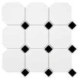Metro Super Octagon Matte White with Glossy Black Dot by Merola Tile 

Photo courtesy of Home Depot
