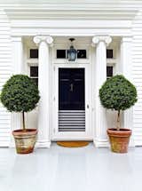 When selecting a front door color, it's always important to be thoughtful of the surrounding colors and finishes, whether they are brick, wood, or even greenery. And if you're looking to integrate a black door with a white frame, there's no reason why can't split the difference with a few classic black-and-white stripes.