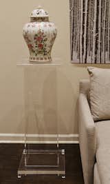Gorgeous 42" Tall Pedestal With Geometric Design Around Top in All Clear. Custom Heights Available.