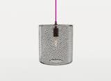 KEEP – CANE DRUM Pendant, Charcoal hand blown glass, Drift pattern, Hand blackened brass hardware, Fuchsia cloth cord, dimmable LED bulb  KEEP ’s Saves from Lighting – CANE DRUM Pendant Light