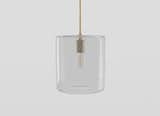 KEEP – CANE DRUM Pendant, Pearl White hand blown glass, Track pattern, Satin brass hardware, Gold cloth cord, dimmable LED bulb