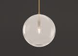 KEEP – CANE GLOBE Pendant, Pearl White hand blown glass, Track pattern, Satin brass hardware, Gold cloth cord, dimmable LED bulb