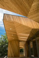 One of the most striking elements of the Sokol Blosser tasting room is the exterior, a large geometric mass made of cedar, fir and hickory. Photo by Andrea Johnson. Read more about the design of the winery at imbibemagazine.com/modern-winery-design-sokol-blosser