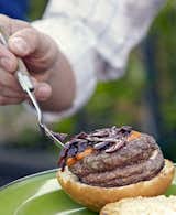Blue Cheese-Stuffed Burger with Zin-Onion Marmalade. Photo by Frankie Frankeny. Get the recipe at imbibemagazine.com/blue-cheese-stuffed-beef-burgers-with-zin-onion-marmalade-recipe  Photo 6 of 11 in Boozy Food Recipes for Summer by Imbibe