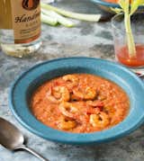 The Travel Channel’s Adam Richman transforms the classic Bloody Mary cocktail into a divine soup with shrimp. Photo by Evan Sung. 