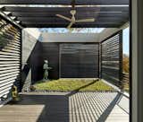 Outdoor, Grass, Shrubs, Rooftop, Metal Patio, Porch, Deck, Wood Patio, Porch, Deck, Flowers, Garden, Gardens, Hanging Lighting, Post Lighting, Decking Patio, Porch, Deck, Wood Fences, Wall, Metal Fences, Wall, Landscape Lighting, and Horizontal Fences, Wall  Photo 15 of 22 in Court House by KUBE Architecture