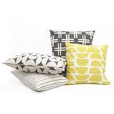 Monochrome pillow selection with an acid pop, from Skinny laMinx.

L-R: Aperture in concrete, Simple Stripe in liquorice, Weft in Concrete, Bowls in lemon slice.

Shop at 
https://skinnylaminx.com/product-category/decor-pillows/pillows/