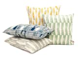 Cushion covers from the new tile-inspired DIMENSIONAL range by Skinny laMinx in collaboration with Heath Ceramics.