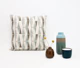 ‘Triangles’ Cushion Cover in Cocoa  & Wedgewood fis from the Heath Ceramics and Skinny laMinx tile-inspired textile collaboration called DIMENSIONAL.