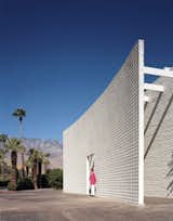 A 23-foot-tall brise soleil flanks the entrance of the Parker Palm Springs.