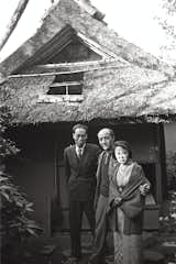 Saburo Hasegawa, Isamu Noguchi and Yoshiko Yamaguchi at Uransenke Konnichi - an estate, Kyoto, c. 1952