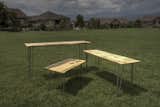 3 Pine Tables (Nesting, Beatle Kill Pine, Stainless Steel Hairpin Legs, Outdoor Finish.)