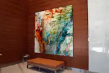 This large "Commissioned" abstract on metal piece  is one of a series of paintings purchased by a international real estate development company as an addition to their permanent collection and displayed in one of their flagship properties in Houston, Texas. 