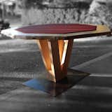 Octagonal live edge poker table made from local cottonwood with a steel and maple trestle base. The top can be unbolted and stored upright in the base. $2300