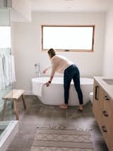 Free-standing tub bring spa-like experience into the Master Bath with radiant in-floor heating