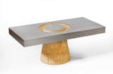 Coffee Table No. 1 in Steel and Hay, completed in 2010 -- The off-center ring can be used to hold misc. items while appearing, in a way, as if it is emerging from the base.