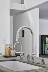 Poetto Series kitchen faucet and accessories in Polished Chrome. From The Kitchen Collection by California Faucets. 