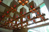  Alden B. Dow designed wood and red glass chandelier that is recessed into the Dining Room ceiling.