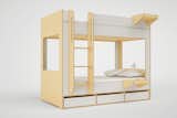 Cabin Bunk Bed with Detachable Hanging Tray in Natural and White.
