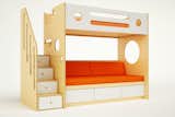 Marino Loft over Day Bed with Stairs and Storage, in Natural and White and custom upholstery cover colors. 