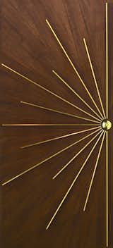 Our single "Rays" door with radial walnut and solid brass. 