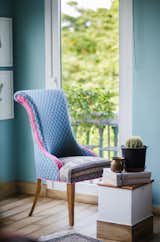 The Buttons Accent Chair | Blue/Pink Sari edition.   Search “banners-and-buttons-exhibitors” from limón | Sari Chairs