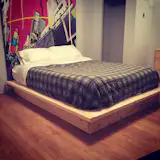 Platform bed with NYC canvas as a headboard 