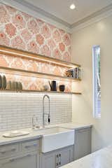 classic open shelves (Victorian), fresh wallpaper and skinny window