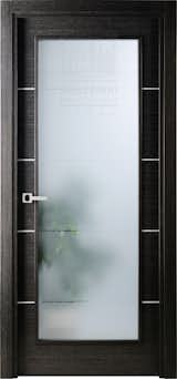 Wood frame is made of solid pine planks, connected on micro-studs. Lined with MDF and covered with African Black Apricot veneer. Accented with silver stripe moldings. Frosted glass, used for door inlay is tempered and mounted using raised moldings, made of solid wood and veneered. Finished with three layers of varnish with interim grinding and polish. Semi-gloss.